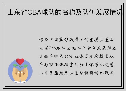 山东省CBA球队的名称及队伍发展情况