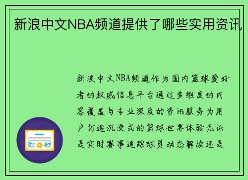 新浪中文NBA频道提供了哪些实用资讯